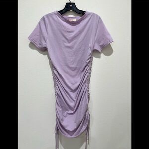 Romwe Ruched Side Shirt Dress Womens Size S Crew Neck Lavender Purple
